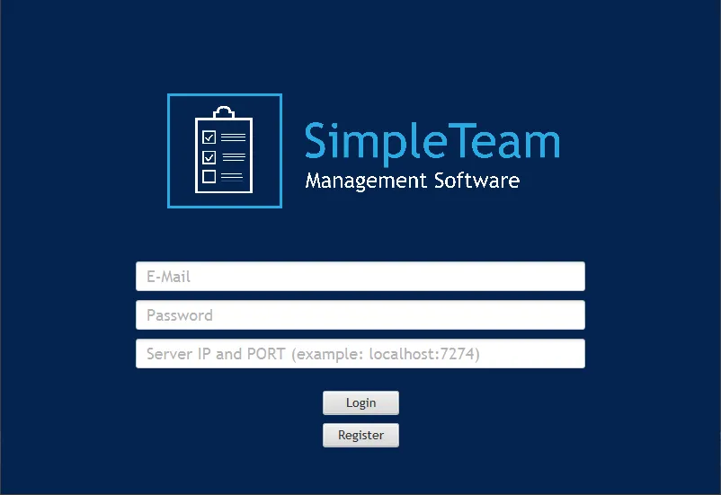 Login window with fields for e-mail, password and server address.